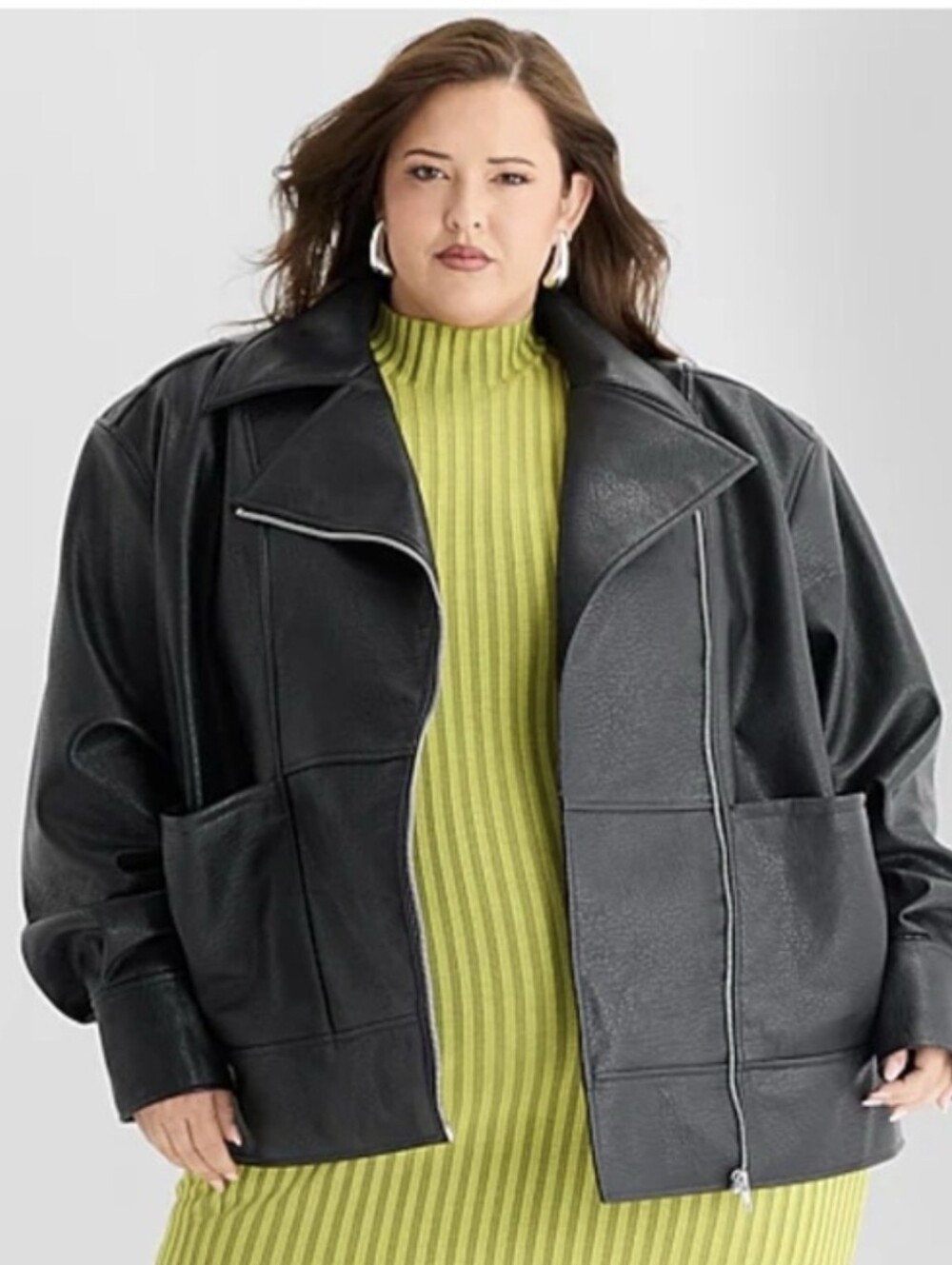 Ashley Graham Peppercorn Black 3X Pleather Biker Style Jacket NWT